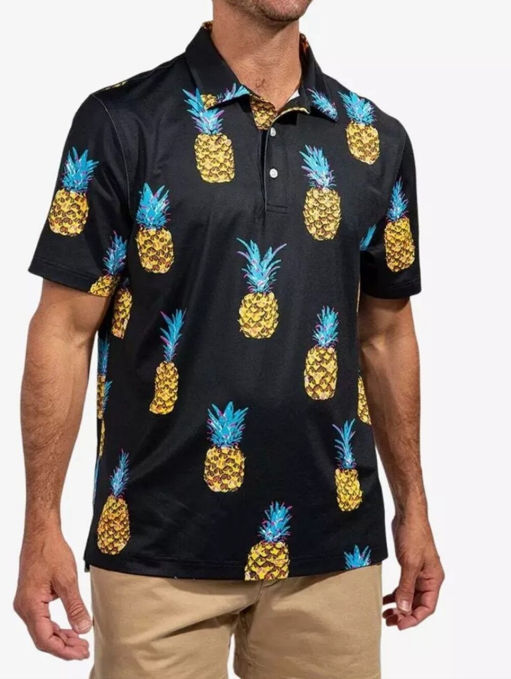 Chubbies Performance Polo Shirt Men's Small The Midnight Citrus Pineapple